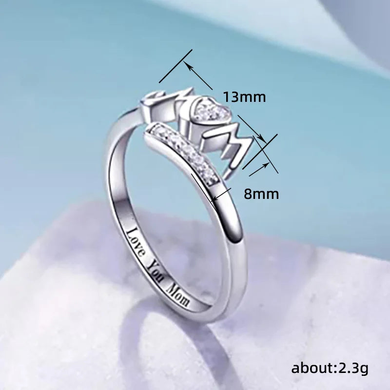 Mom Ring Silber Herz Diamant