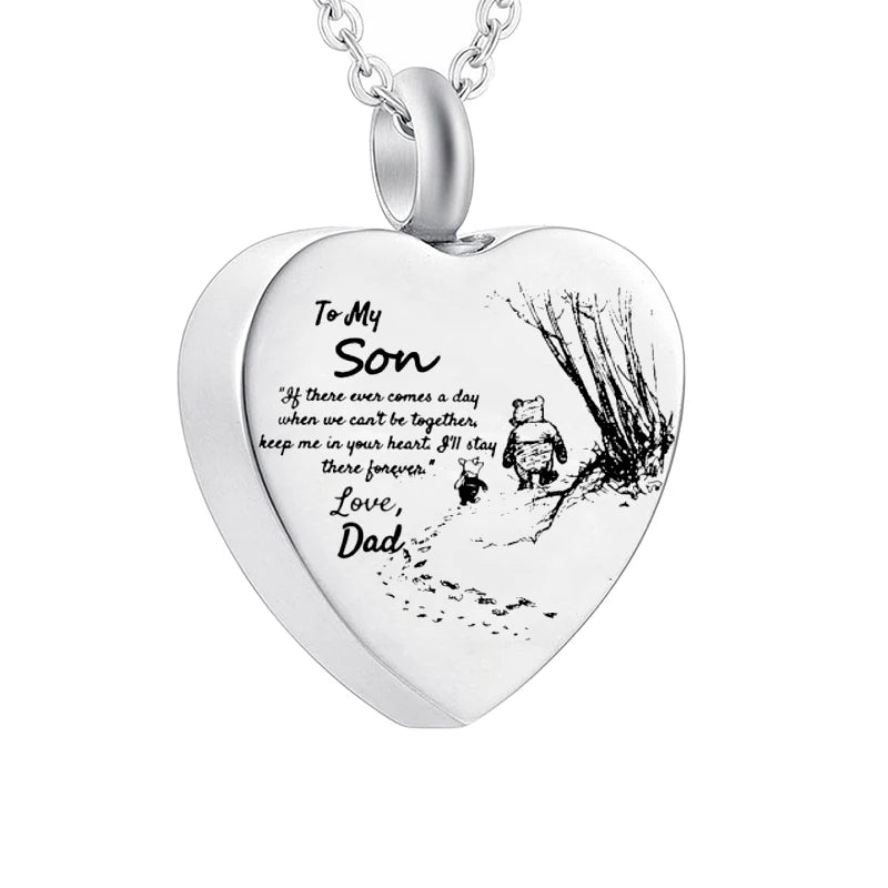 Stainless Steel Funeral Cremation Heart Pendant Necklace Keepsake Urn Perfume Necklace for Ashes Memorial Jewelry Gifts for Dad