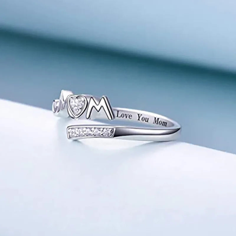 Mom Ring Silber Herz Diamant