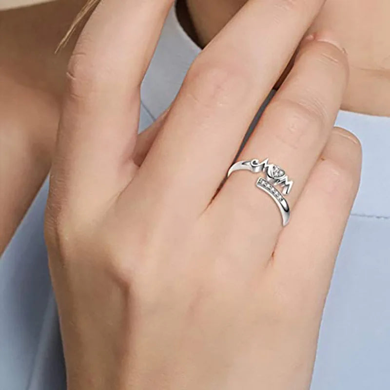 Mom Ring Silber Herz Diamant