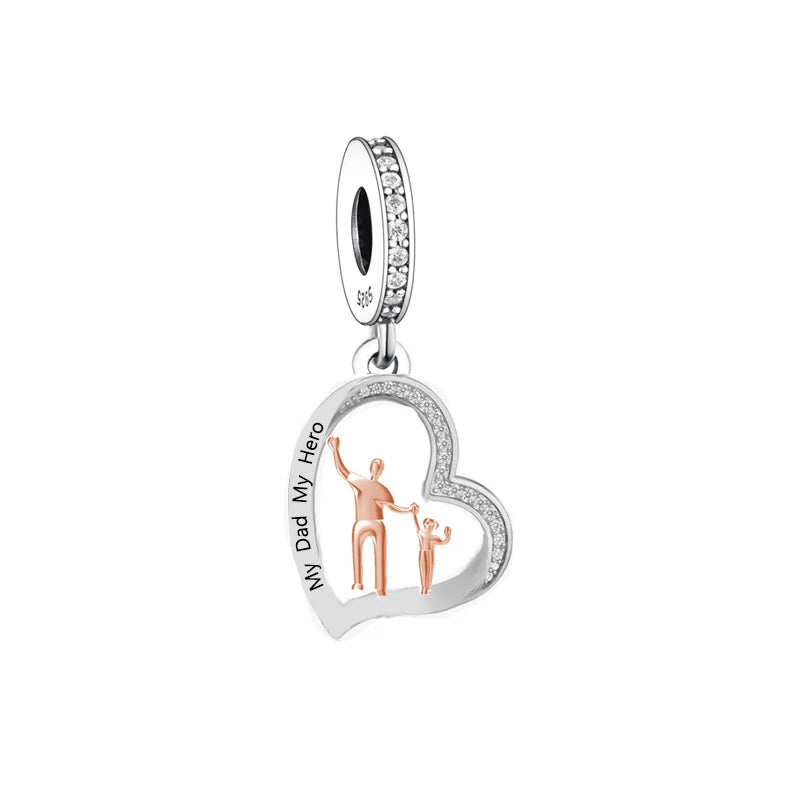 Fit Original Pan Charms Bracelet 925 Sterling Silver Father Daughter Forever Friend My Dad My Hero Bead for Women Jewelry Making