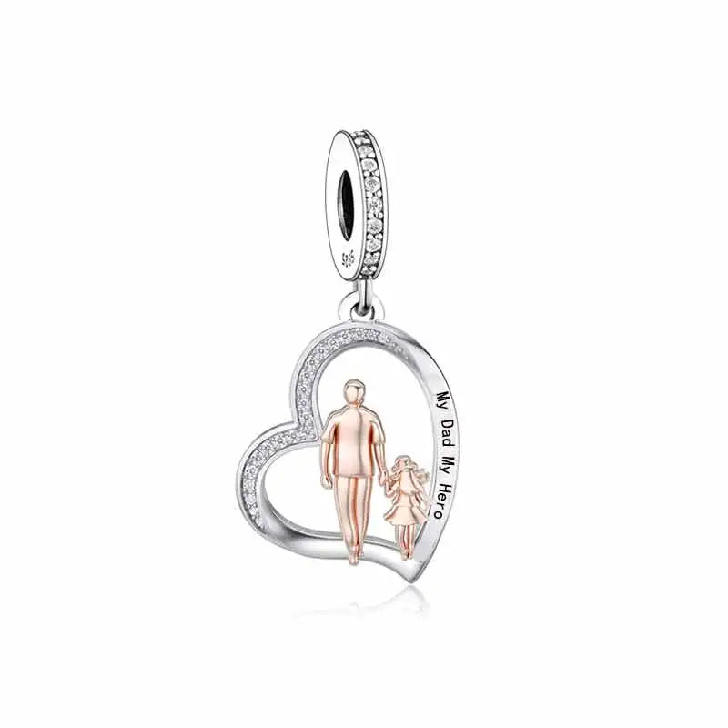 Fit Original Pan Charms Bracelet 925 Sterling Silver Father Daughter Forever Friend My Dad My Hero Bead for Women Jewelry Making