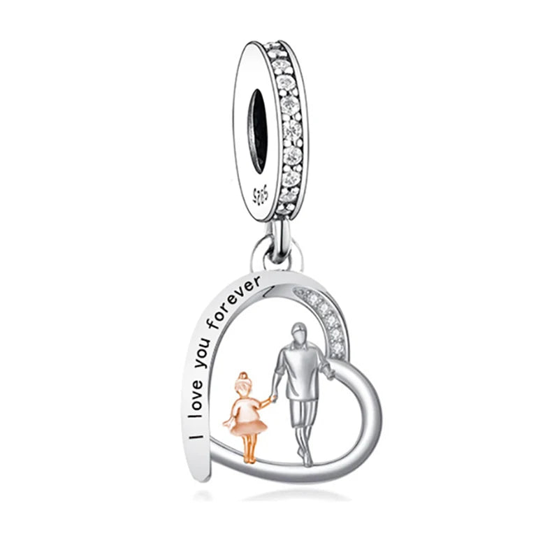 Fit Original Pan Charms Bracelet 925 Sterling Silver Father Daughter Forever Friend My Dad My Hero Bead for Women Jewelry Making