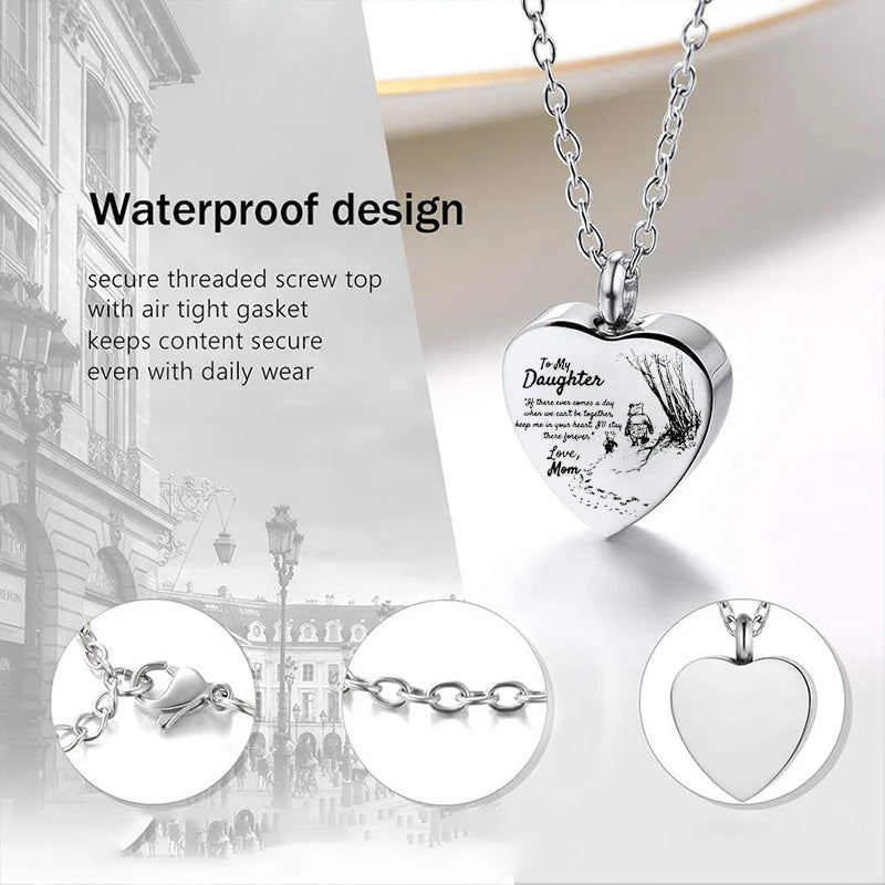 Stainless Steel Funeral Cremation Heart Pendant Necklace Keepsake Urn Perfume Necklace for Ashes Memorial Jewelry Gifts for Dad