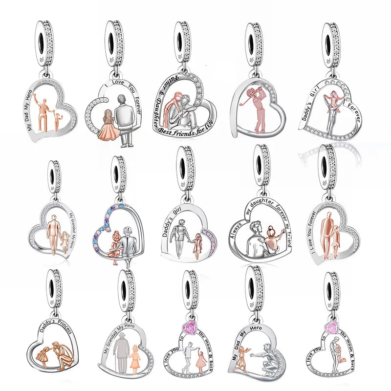 Fit Original Pan Charms Bracelet 925 Sterling Silver Father Daughter Forever Friend My Dad My Hero Bead for Women Jewelry Making