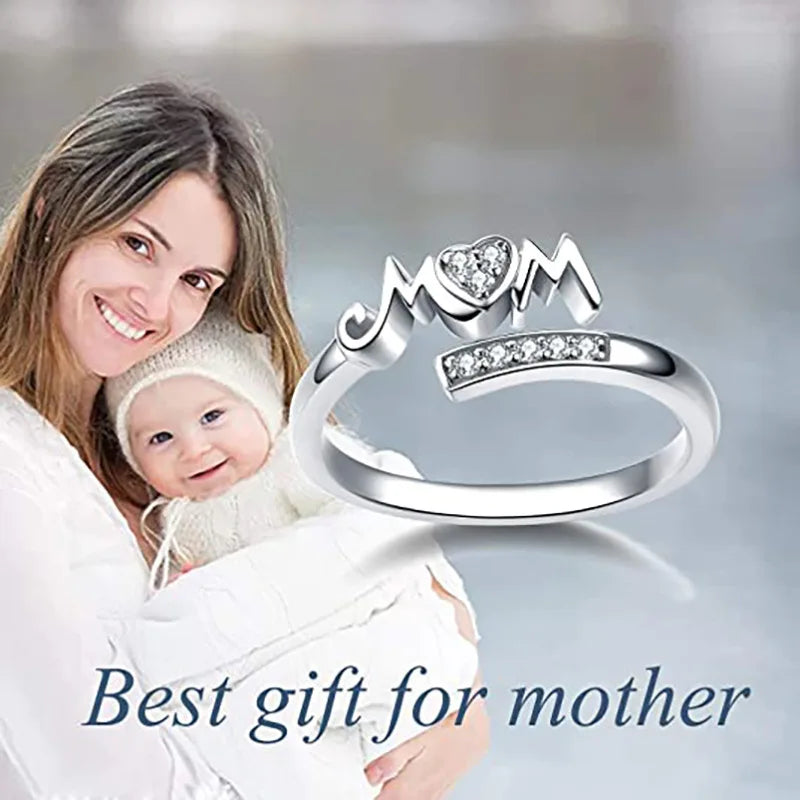 Mom Ring Silber Herz Diamant
