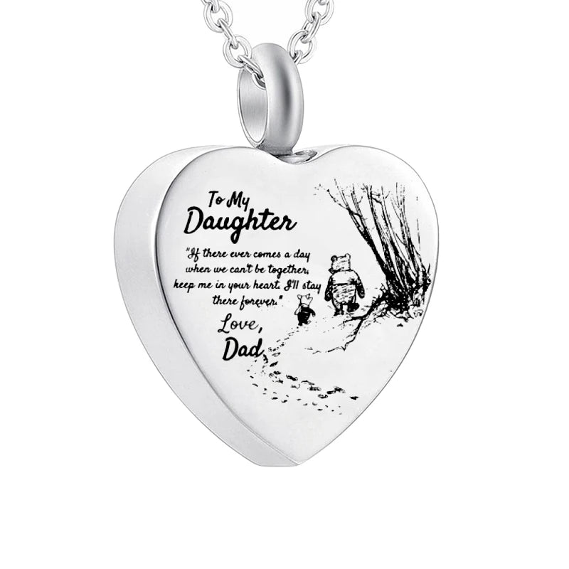 Stainless Steel Funeral Cremation Heart Pendant Necklace Keepsake Urn Perfume Necklace for Ashes Memorial Jewelry Gifts for Dad