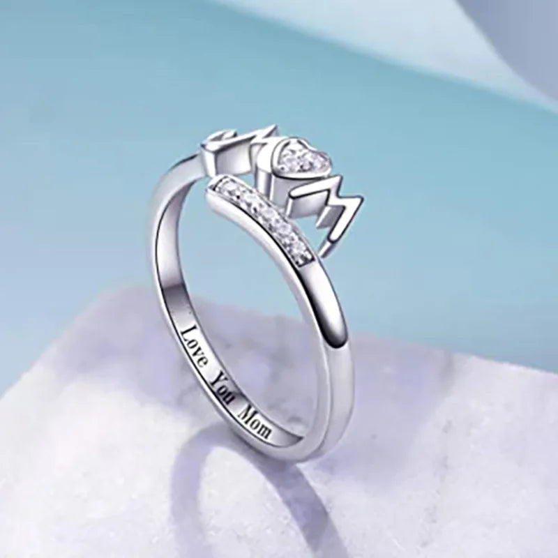 Mom Ring Silber Herz Diamant