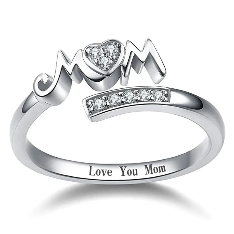 Mom Ring Silber Herz Diamant