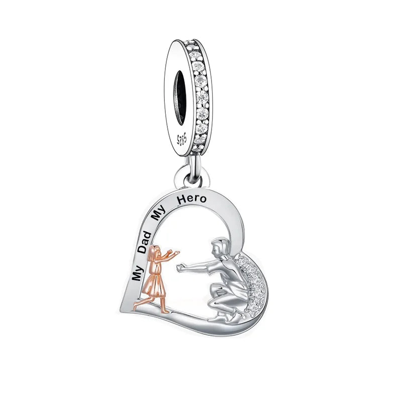 Fit Original Pan Charms Bracelet 925 Sterling Silver Father Daughter Forever Friend My Dad My Hero Bead for Women Jewelry Making