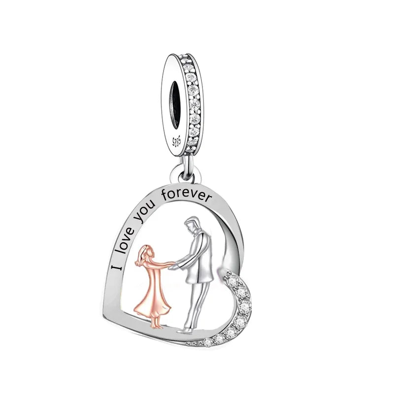 Fit Original Pan Charms Bracelet 925 Sterling Silver Father Daughter Forever Friend My Dad My Hero Bead for Women Jewelry Making