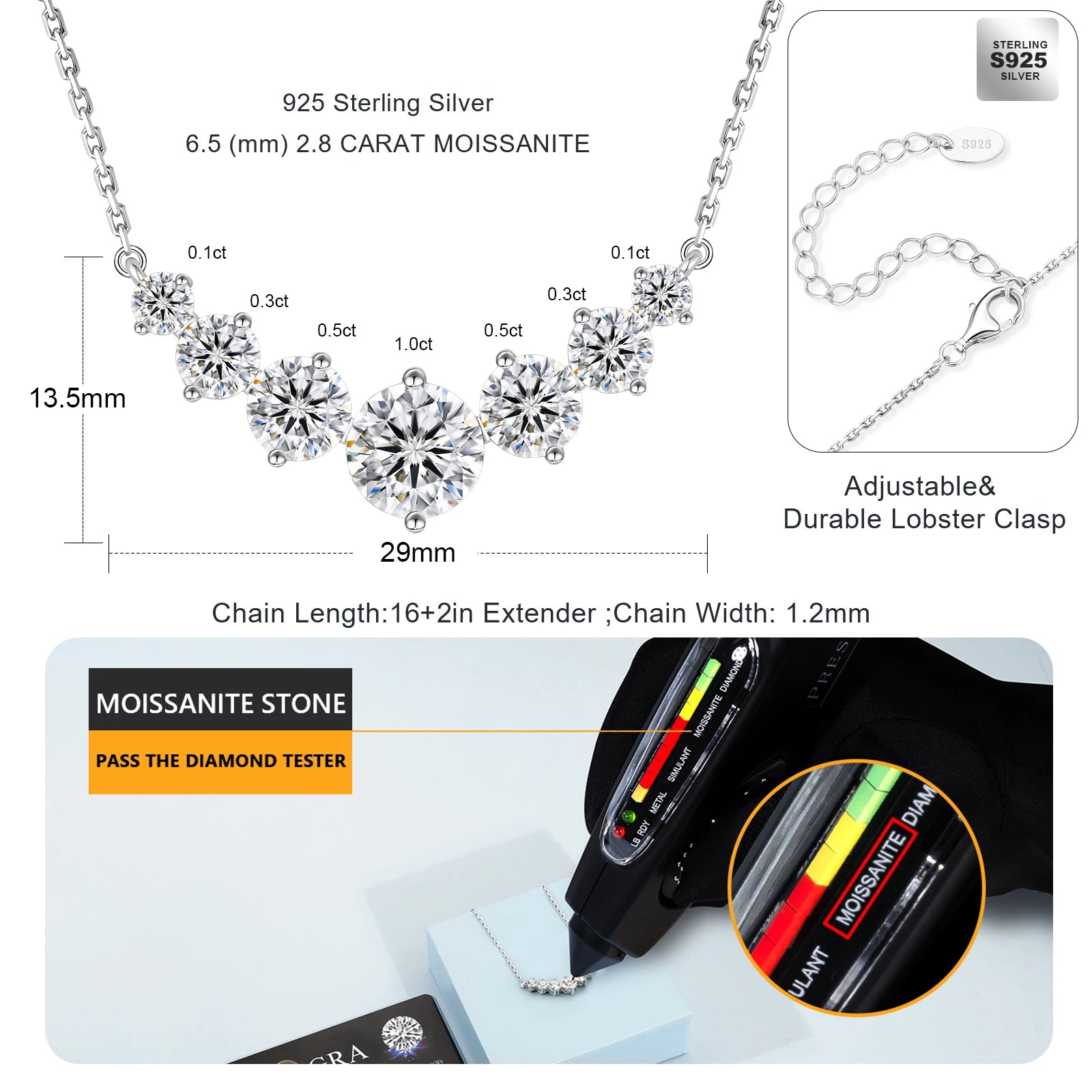 Moissanit Halskette 925 Silber