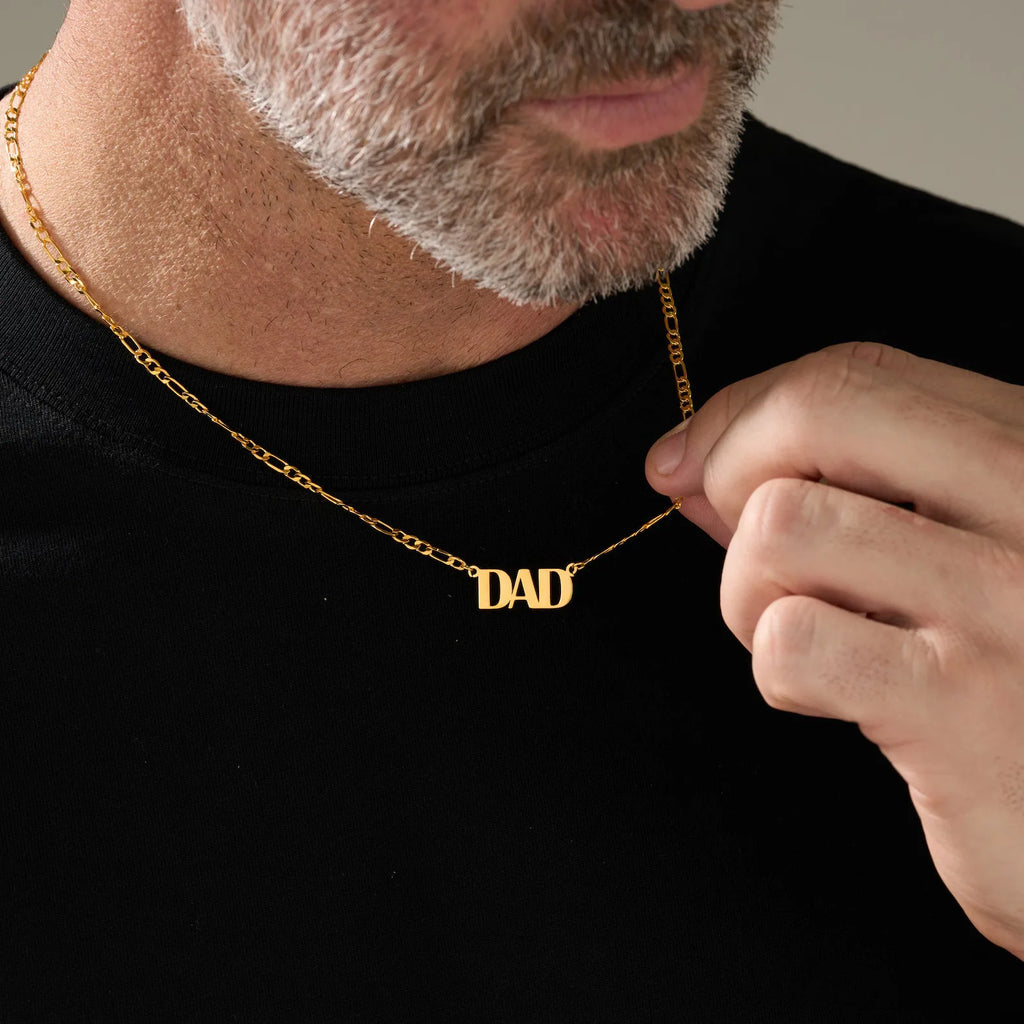 DAD-Halskette für Männer und Jungen, vergoldetes Edelstahl-Kettengliederhalsband, stilvolles Vatertags-Schmuckgeschenk