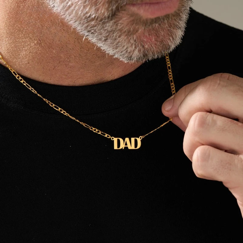 DAD-Halskette für Männer und Jungen, vergoldetes Edelstahl-Kettengliederhalsband, stilvolles Vatertags-Schmuckgeschenk