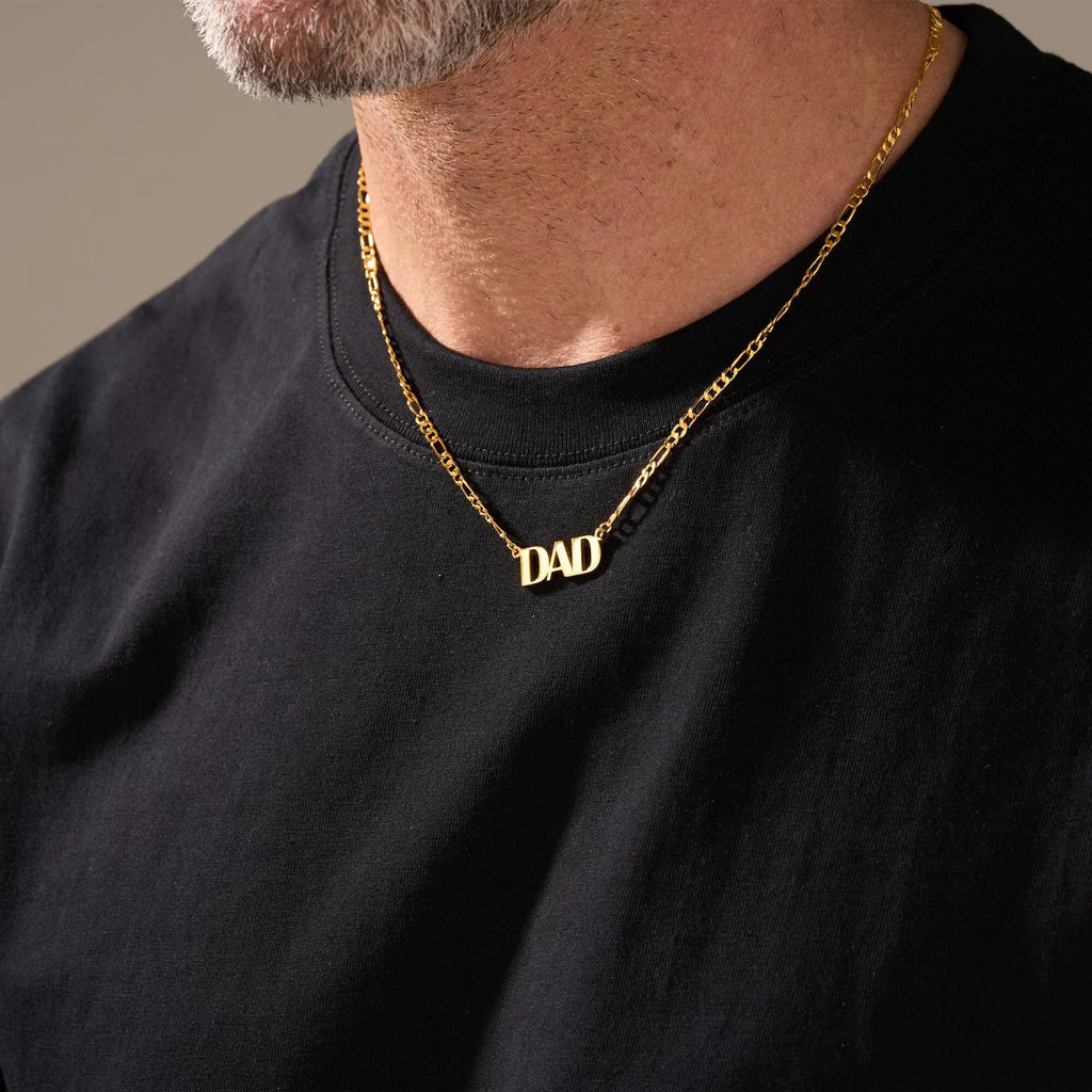 DAD-Halskette für Männer und Jungen, vergoldetes Edelstahl-Kettengliederhalsband, stilvolles Vatertags-Schmuckgeschenk