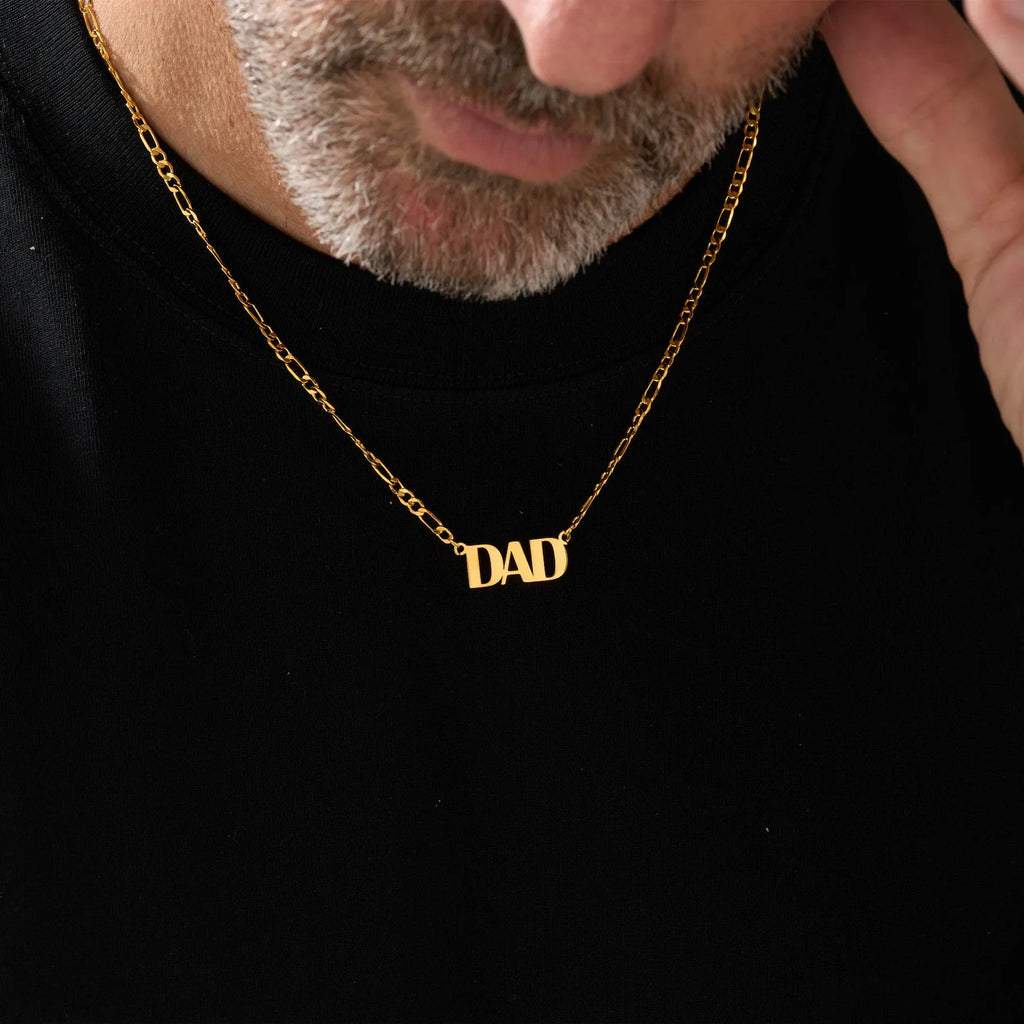 DAD-Halskette für Männer und Jungen, vergoldetes Edelstahl-Kettengliederhalsband, stilvolles Vatertags-Schmuckgeschenk