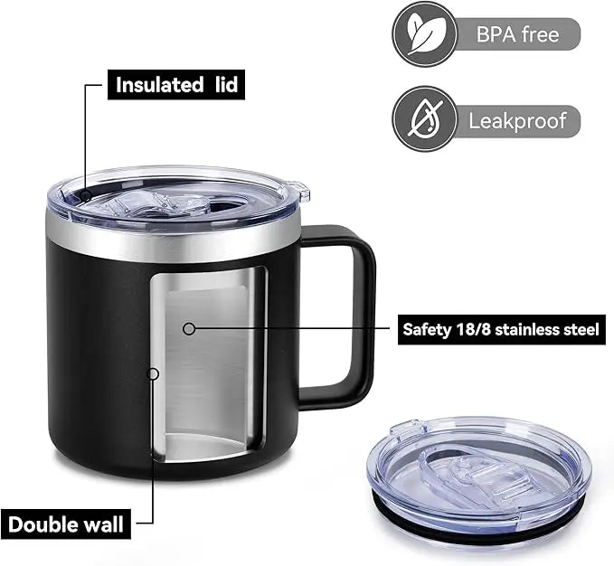 14oz Thermo-Trinkflasche mit Strohhalm aus Edelstahl, Kaffee-Thermoskanne, hält Getränke kalt, Thermosflasche, Geschenk für Papa, Opa